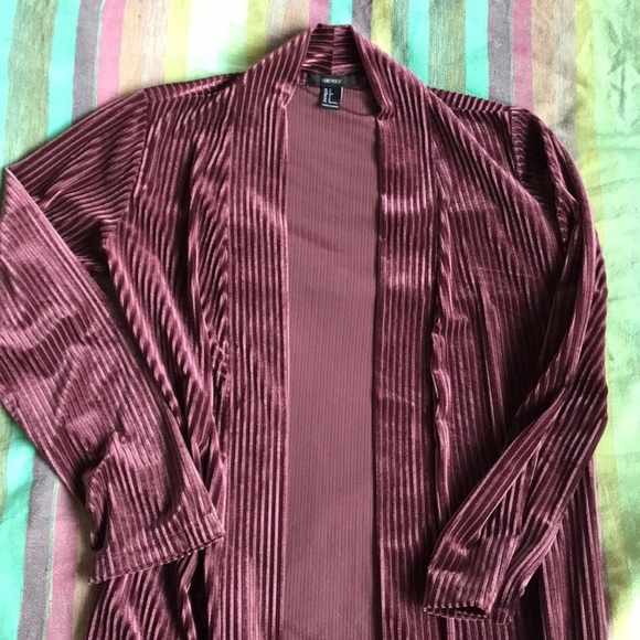 Purple velvet ribbed long cardigan - Picture 1 of 3